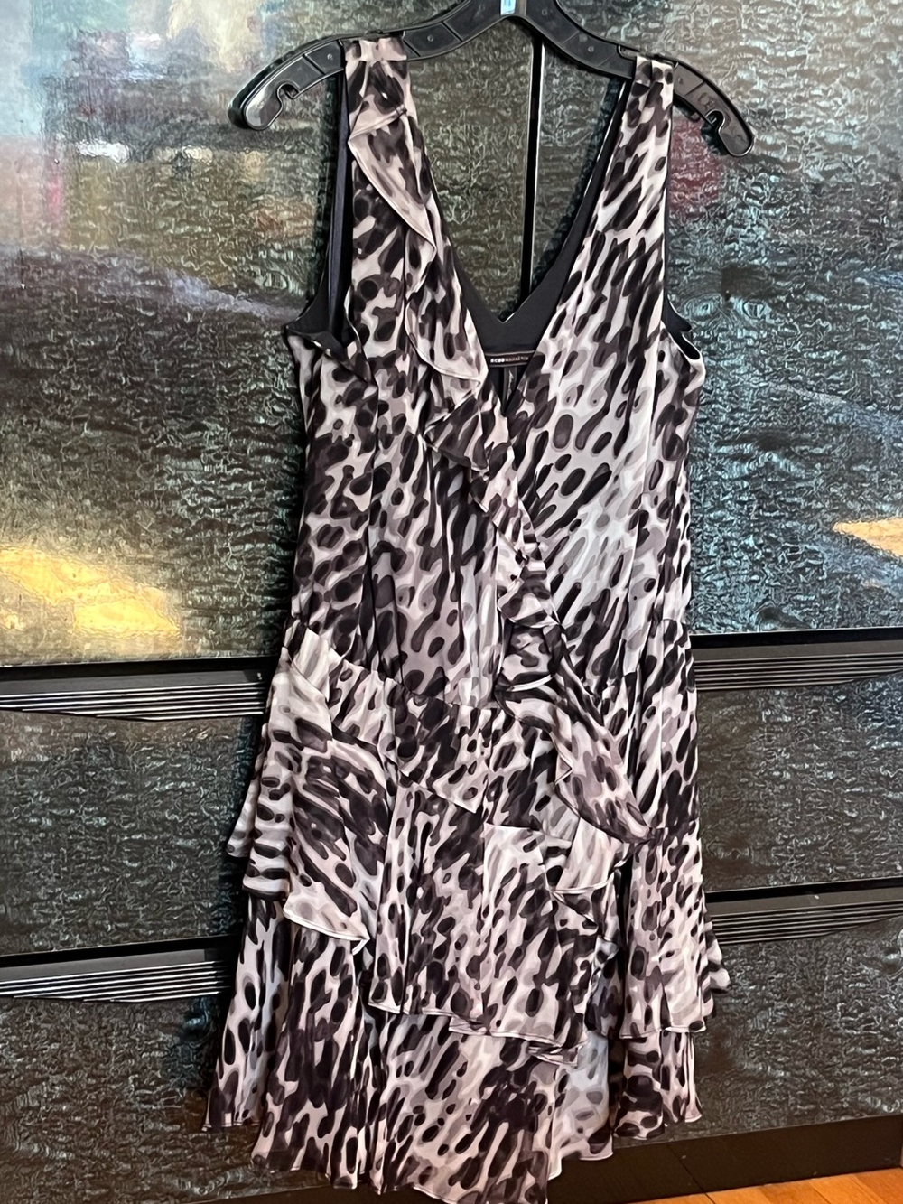 Vintage Silk BCBG Animal Print Ruffle Layered Dress